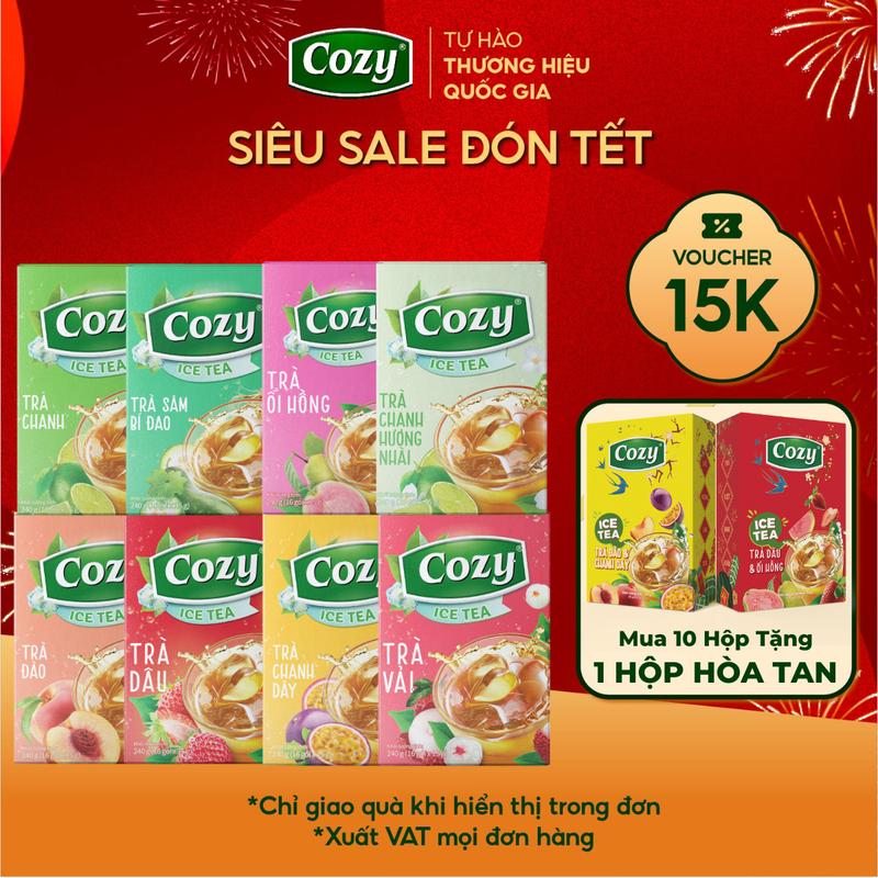  Voucher 15k - Lộc Đón Xuân  Trà Hòa Tan Cozy Các Vị Trái Cây Cozy Ice Tea Trà Đào Trà Chanh Trà Vải Trà Dâu Trà Sâm Bí Đao Trà Chanh Dây Trà Ổi Hồng Trà Chanh Hương Nhài Giải Khát Thanh Nhiệt 