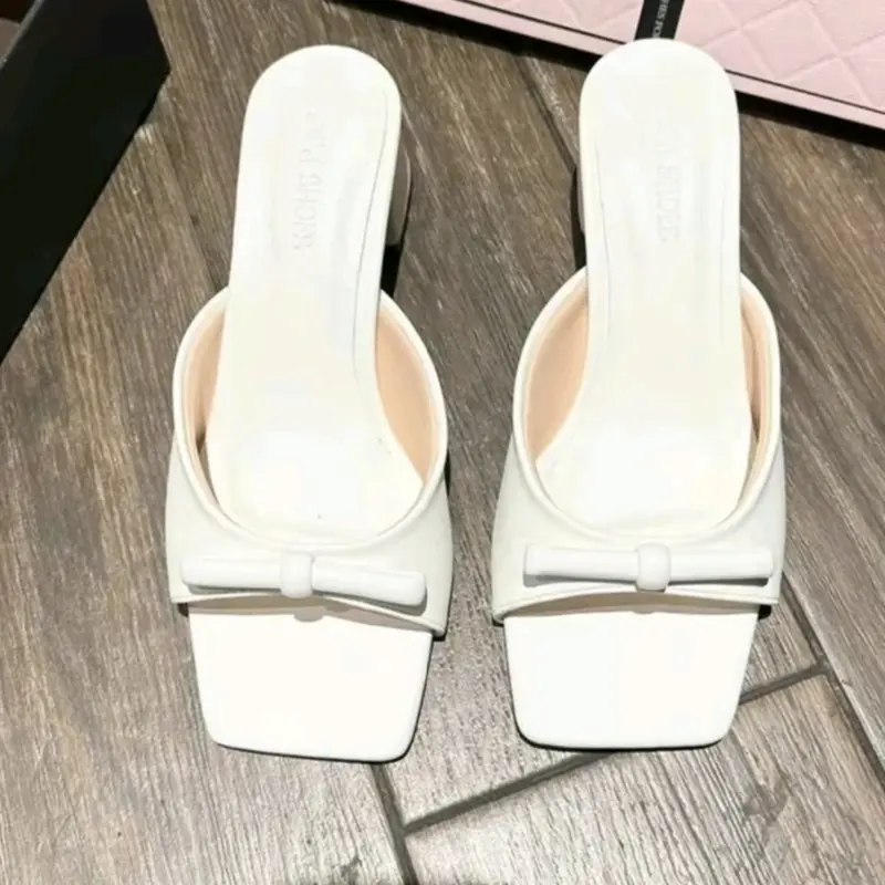 Dép cao gót nữ NGANG NƠ mũi vuông cao 3cm và 5cm 2