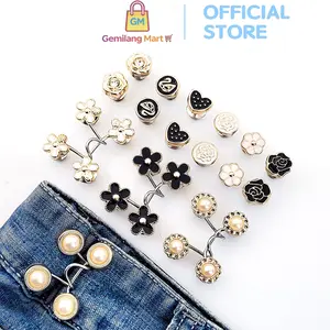 (Gemilang Mart) Kancing H771 Pengecil Jeans Lingkar Pinggang Adjustable Unisex 4 Pcs Motif Daisy Simple Serbaguna