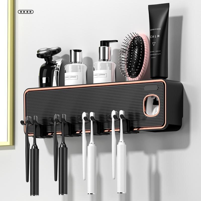 Wall Mounted Toothbrush Holder, 1 Count Punch Free Toothbrush Storage Rack, Bathroom Storage Rack, Bathroom Supplies, Home Organizer 8
