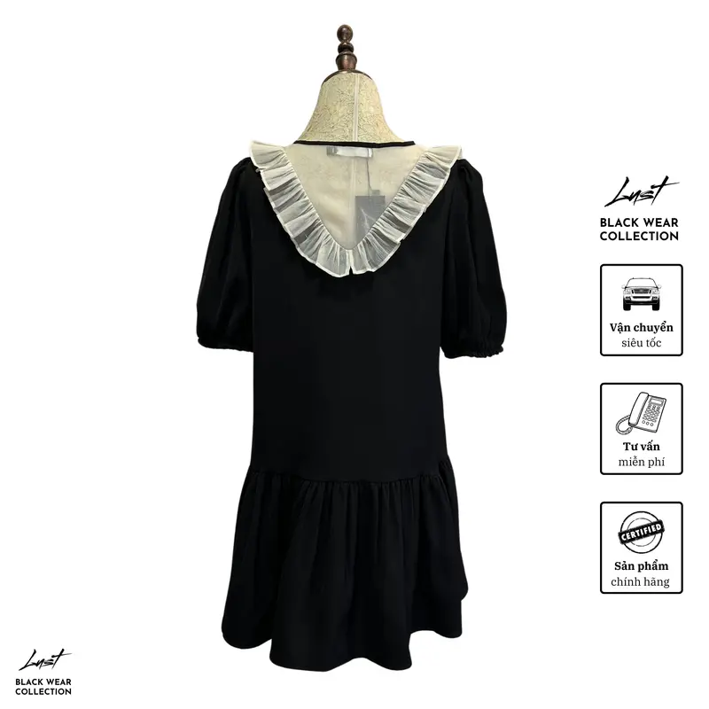 Váy đuôi cá phối cổ trắng thắt nơ LUST - TX03, phong cách thanh lịch, tiểu thư phong cách thời trang Hàn Quốc thời trang dạo phố hiện đại 5