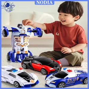 Nodia Toys 2 IN 1 Bump Go Mainan Mobil Jadi Robot Polisi Robot Bisa Berubah Otomatis Jadi Robot