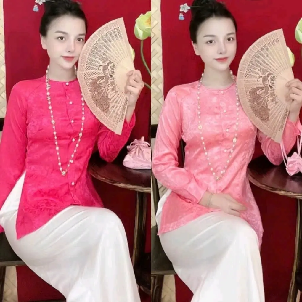 Bộ bà ba tôn dáng- Áo lẻ bà ba vải lụa gấm cao cấp mềm mát, tay dài, cổ tròn, cài nút ngọc, quần ống suông hách dáng đủ size 42-65kg- ĐỒ LAM KAMI Nữ Women Top
