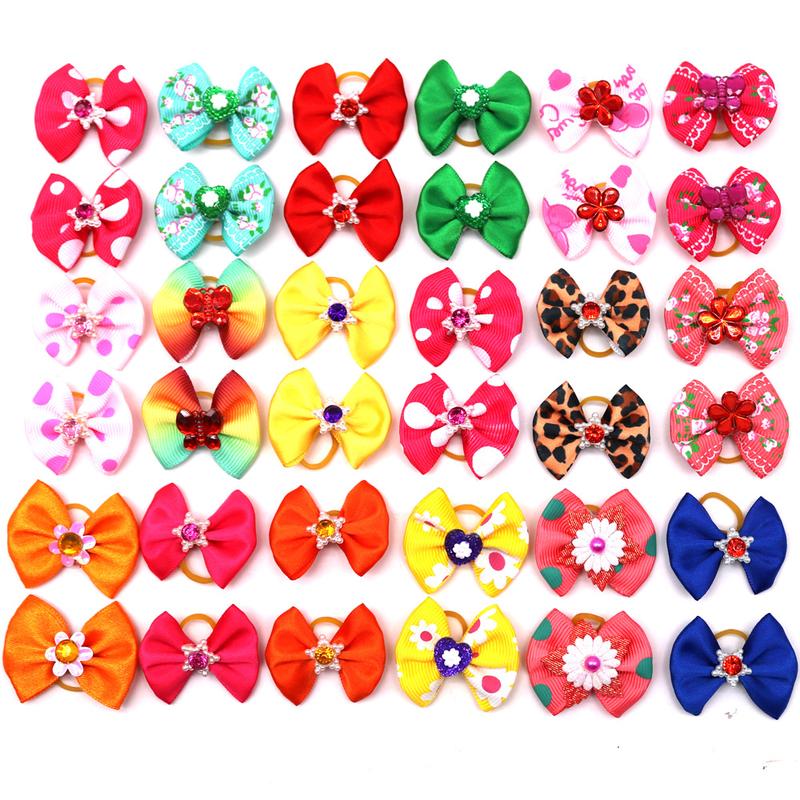 Product Introduction of 50/100 pcs New Pet Pet Dog Cat Hair Bows Rubber Bands Rubber Bands Diamond Dog Accessories Small Dog Pet Supplies Cute 4
