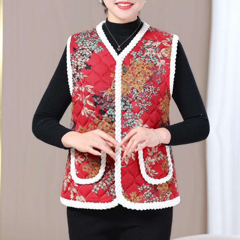 Áo Vest Trung Người Già Và Cao Tuổi Phong Cách Trung Quốc Áo Vest Độn Lót Lông Cừu Mùa Đông, Ấm Áp, Thiết Kế Hoa Và Phong Cách Phương Tây, Áo Khoác Ghi Lê, Dành Cho Phụ Nữ, Hàng Mới Về 2024 8