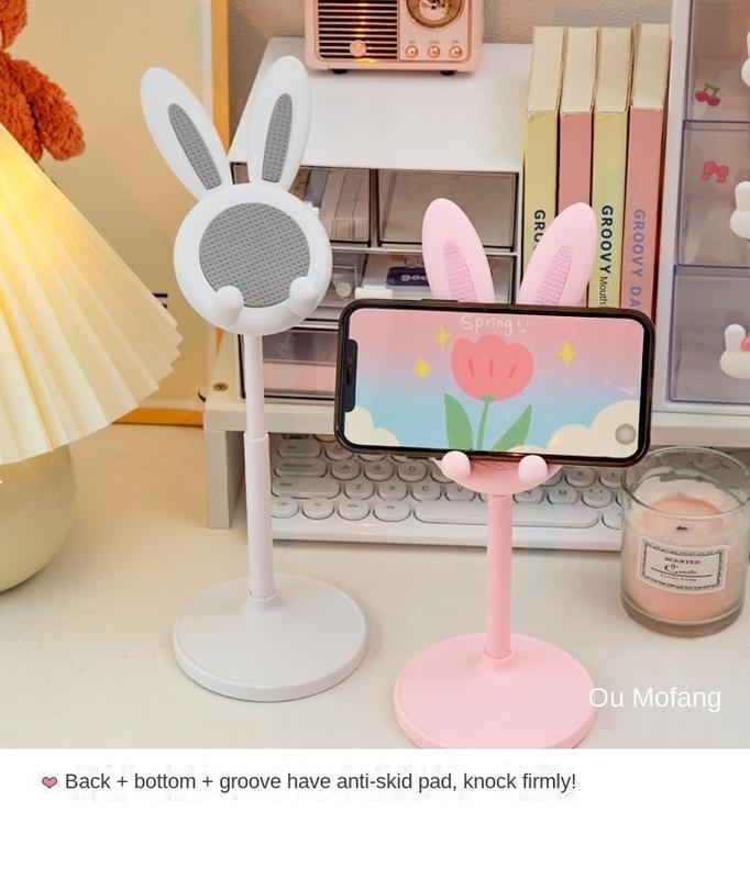 Product Introduction of Adorable Rabbit Mobile Phone Bracket Adjustable Desktop Super Stable Lazy Bracket Binge-Watching Tool Accessories Cellphone Smartphone Stand Mount 3