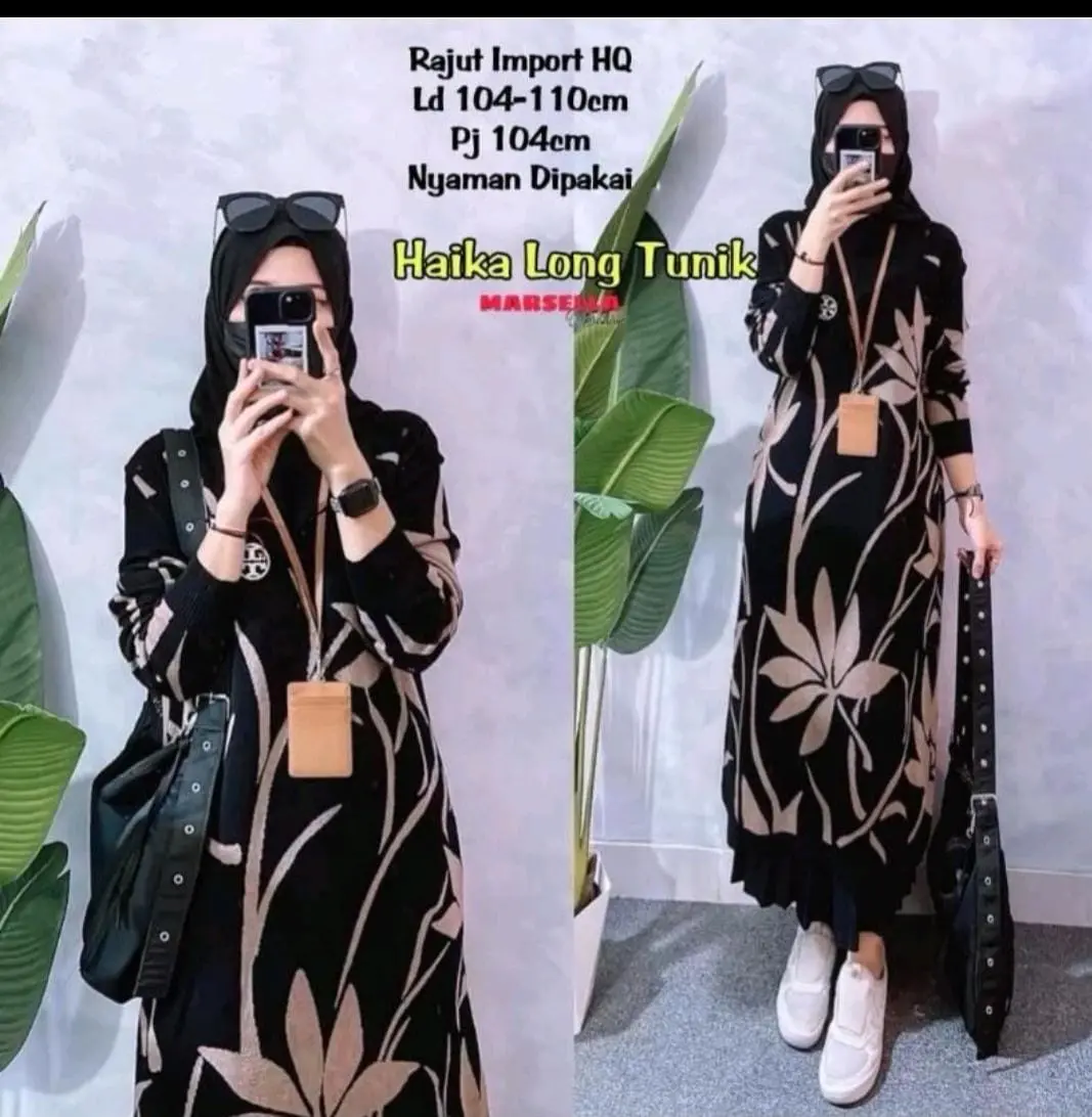 tunik dress panjang wanita rajut import Muslim