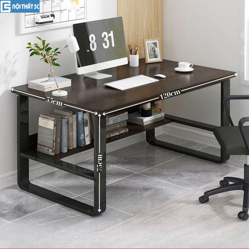 Bàn học Nội Thất 5C-Model 1, Bàn làm việc kệ lửng BH 093 chân sắt 2x4cm chắc chắn, mặt bàn dày 15mm bo góc an toàn