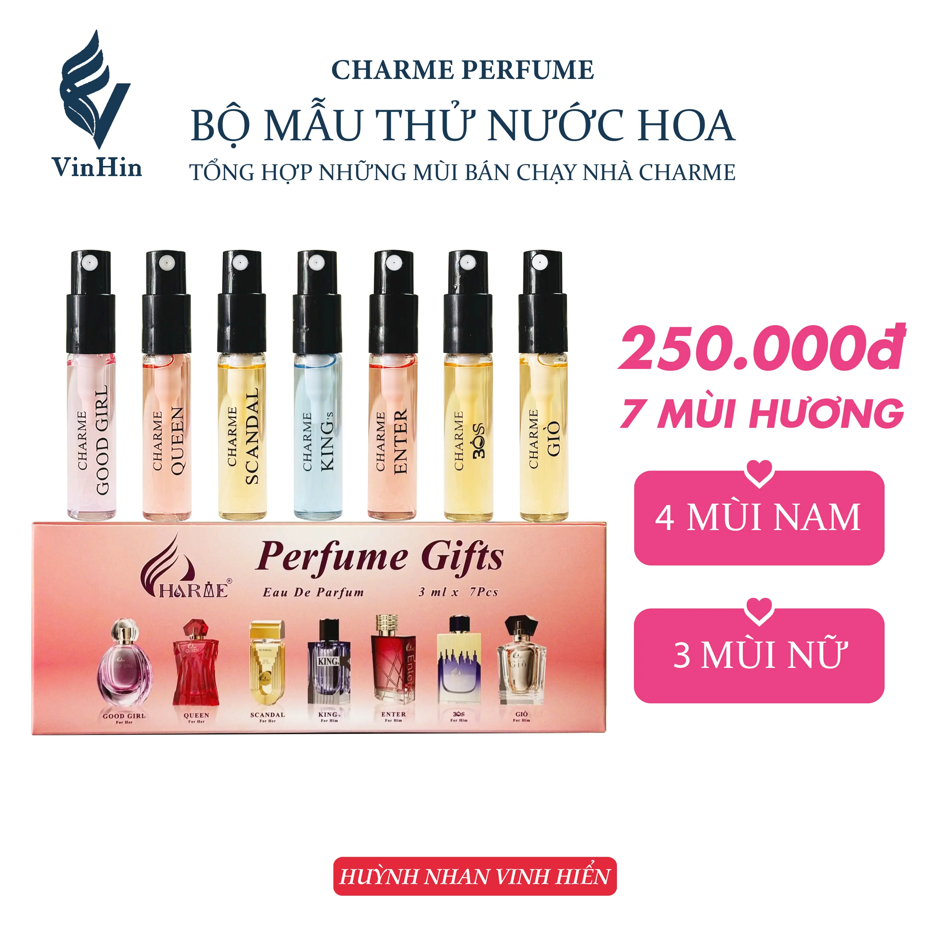 CHARME PERFUME - TRỌN BỘ 7 CHAI NƯỚC HOA CHARME PERFUME 3ML 2024 ( GIÒ - BOSS - KING - QUEEN - GOOD GIRL - SCANDAL - xịt thơm cosmetic women