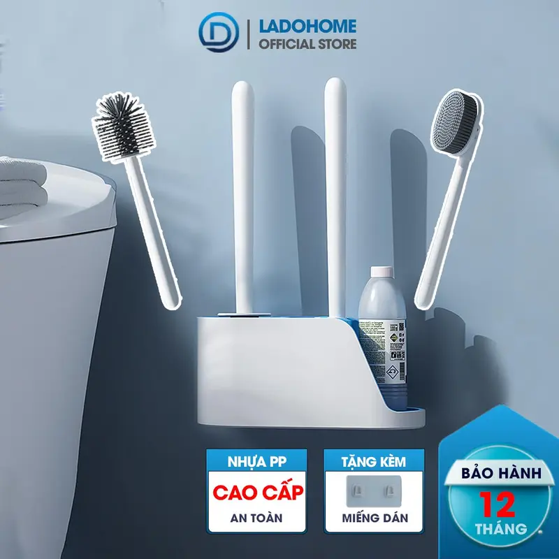 [LADOHOME] Bộ cọ chà bồn cầu, bàn chải toilets nhà vệ sinh đầu silicon 2 trong 1 LH-8675, đầu vòi silicon mềm mại 0