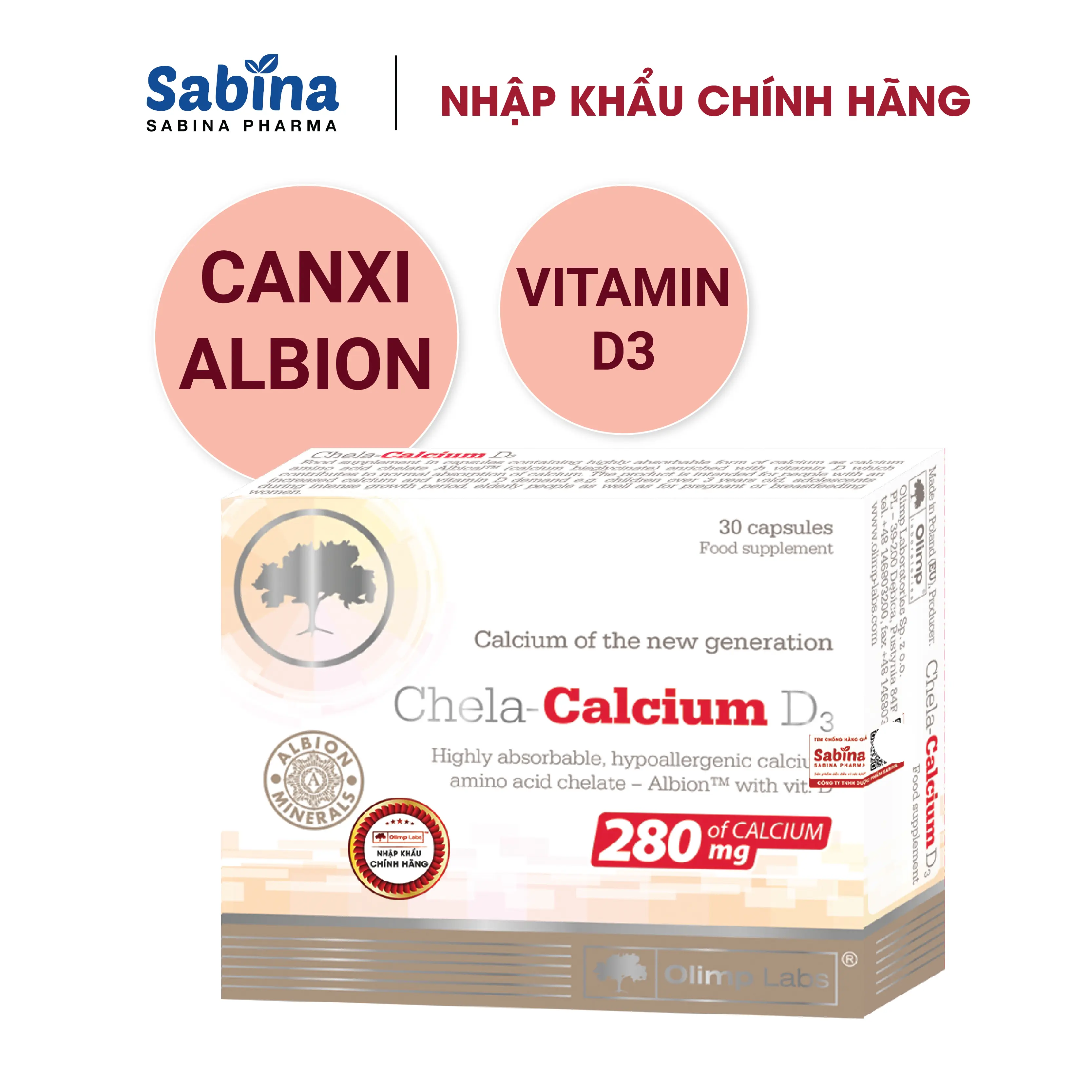 Canxi Chela Calcium D3 ( Olimp labs)– Canxi cho bà bầu, bổ sung canxi và vitamin D3 36.6g