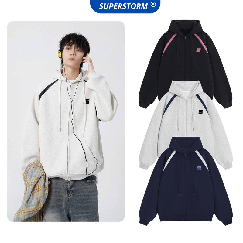 Áo Khoác Dây Kéo Phối Hình Thêu Nỉ Bông Cao Cấp Form Boxy Phù Hợp Nam Nữ