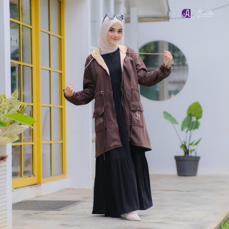 Jaket Outer Hijabers by Alietha | Jaket Muslimah Panjang | Jaket Babyterry Murah Wanita Basic 2