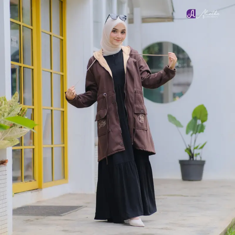 Jaket Outer Hijabers by Alietha | Jaket Muslimah Panjang | Jaket Babyterry Murah Wanita Basic 2