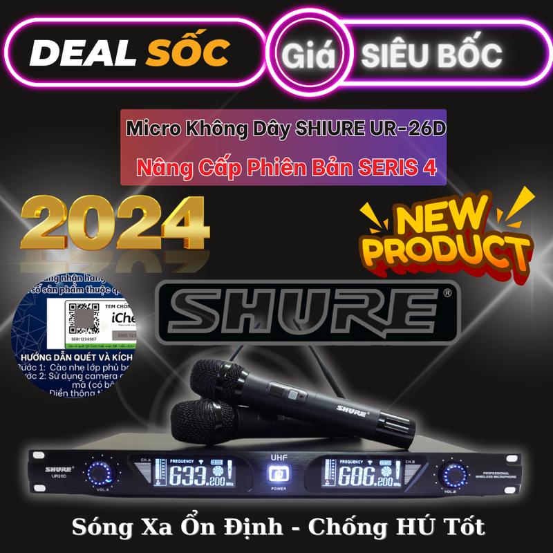Micro Không Dây SHURE UR26D - Tần Số UHF - Chống Hú Tốt - Nhẹ Hơi - Chất Âm Hay