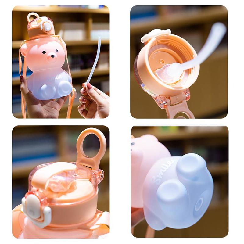 Cartoon Bear Design Water Bottle, Cute Drinking Cup with Lanyard, Drinking Supplies for Home Office School, Drinkware, Outdoor Accessories 3