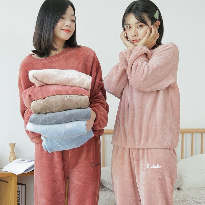 Bộ Đồ Bông Mặc Nhà Chất Dày Dặn Ấm ÁP Áo Nhung Nữ Women Top Xanh Quần Ngủ