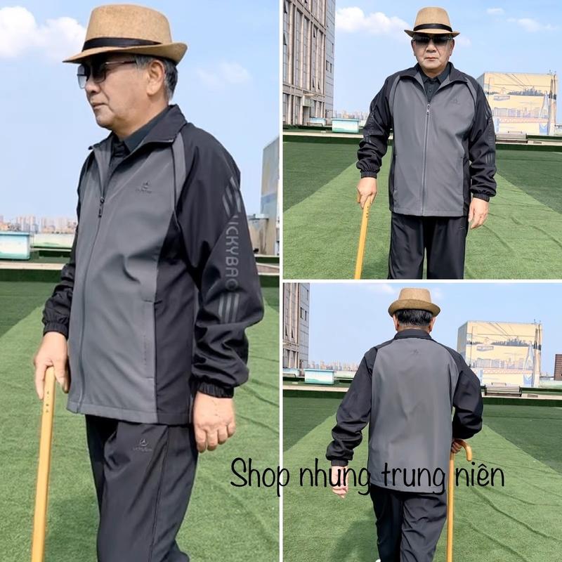 Bộ Quần Áo Gió Thể Thao Nam Trung Niên 2 lớp Lót Lưới không nhăn không bám bụi có size cho người 95kg + ẢNH THẬT Menswear Jacket Sport Chạy Bộ Tập Gym Tập Thể Dục