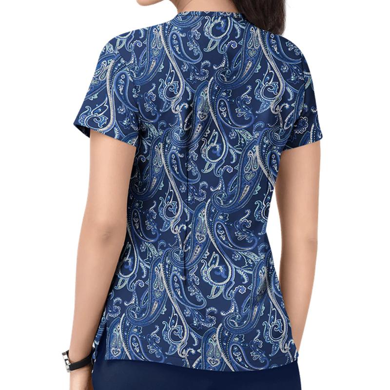 Product Introduction of Women Print Nurse Uniform Plus Size Summer Short Sleeve V-neck Tops Nursing Working Uniform T-shirts Clinic Protective Clothing 8