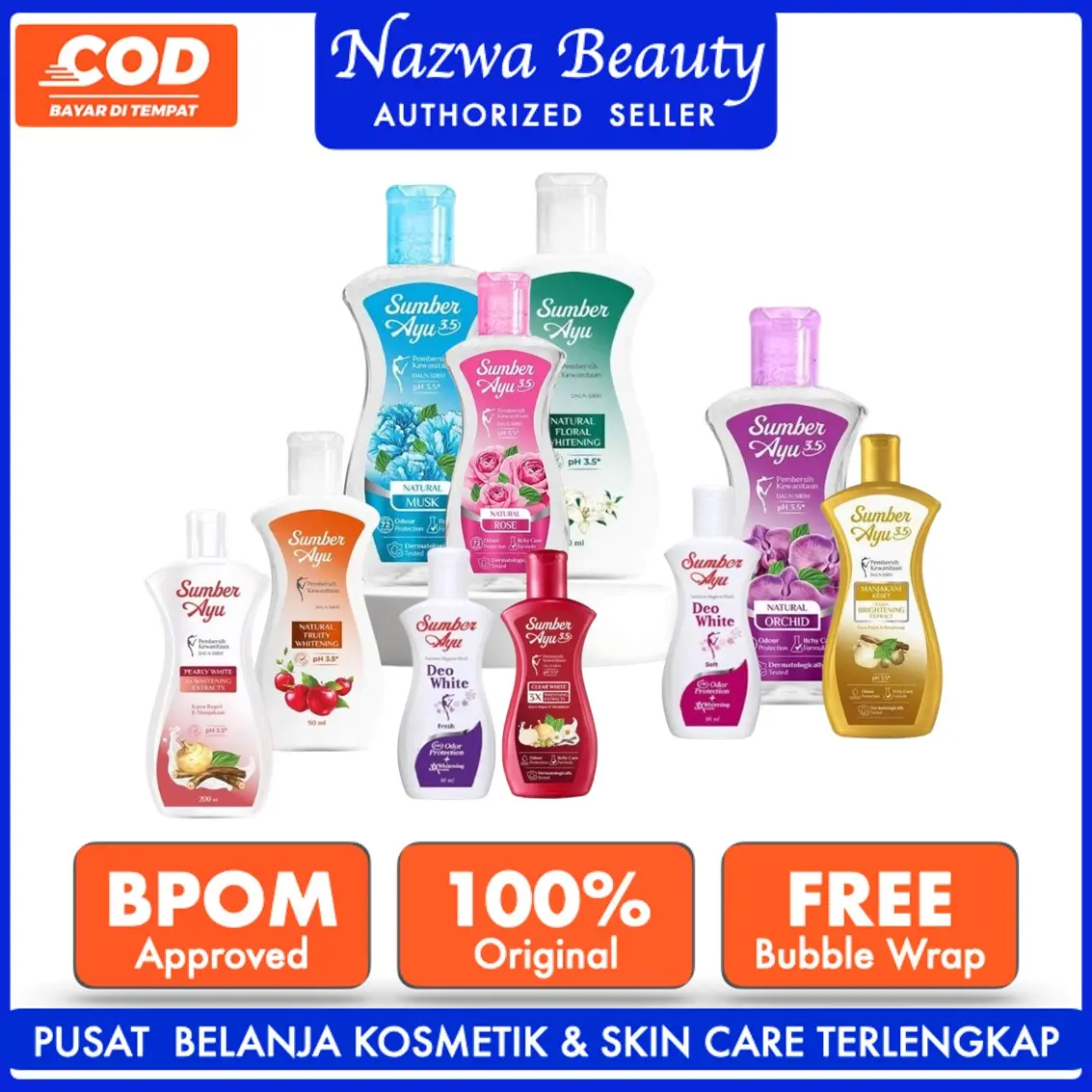 Nazwa Beauty SUMBER AYU - FEMININE HYGIENE WASH SERIES ( 50 | 90 | 200 ml ) - Pembersih Area Kewanitaan Clear White | Pearly | Manjakani Keset | Deo White Soft | Fresh
