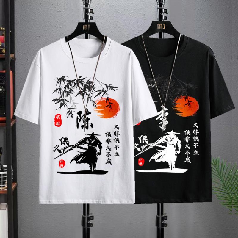 Áo thun from rộng Nam nữ Cổ trang Cổ Tròn Unisex Cotton Menswear Đen