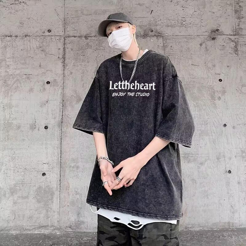 Áo Wash Thun Loang đen Lett / Áo Phông Loang wash 100% cotton Local brand basic form rộng - tay lỡ - unisex. Menswear Cổ Tròn 6