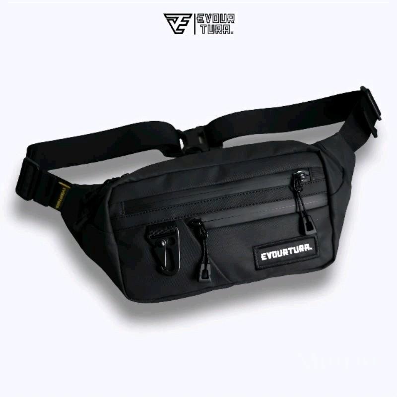 Tas Premium Anti/Tahan Air Waist Bag Premium Waterproof Hitam Selempang Slingbag Pria Tas Slempang,Tas Pinggang Tas Pria/Cowok Dewasa/Remaja [Walxer] Waistbag 5