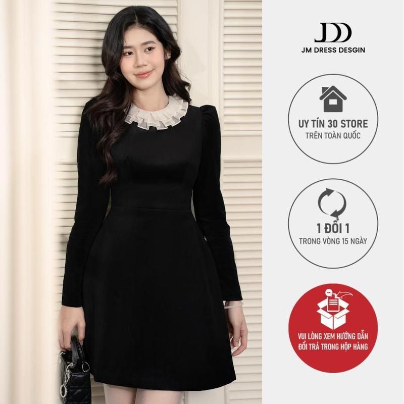  Đầm Cổ Bèo Phối Chân Xếp Ly Súp Thu Đông Công Sở Thanh Lịch 1F31.2510. Váy Nhung Dài Tay Dáng A Sang Trọng Dự Tiệc By JM 