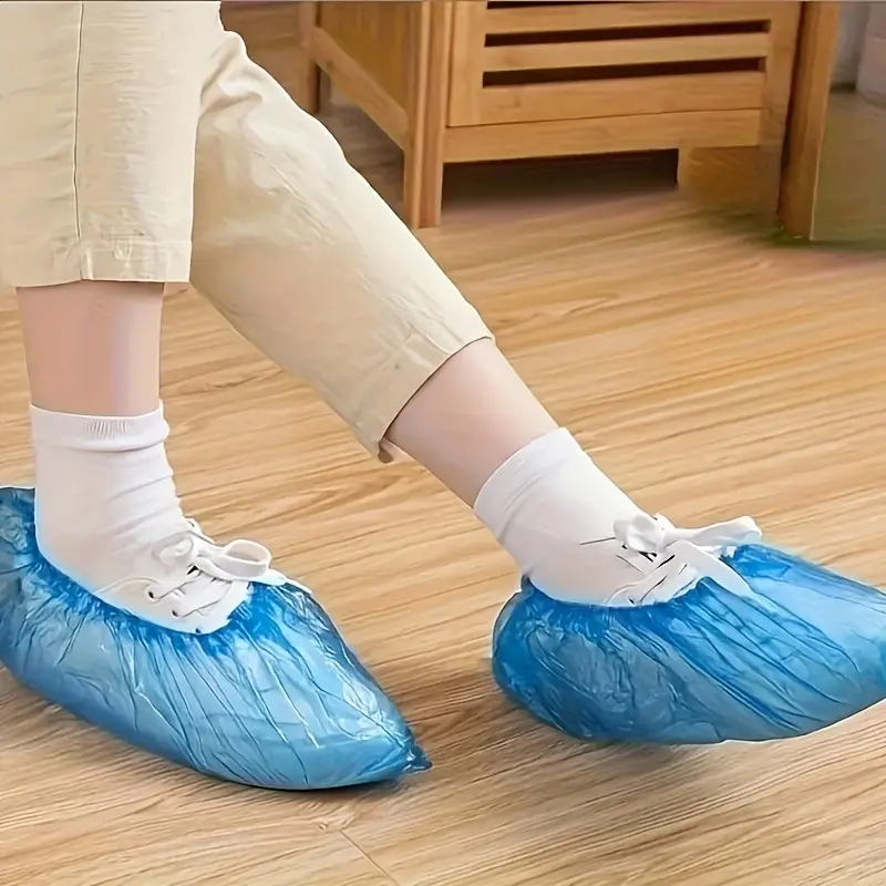 100pcs Disposable Shoe Covers - Durable Waterproof Non-Slip Plastic Foot Covers for Home 6