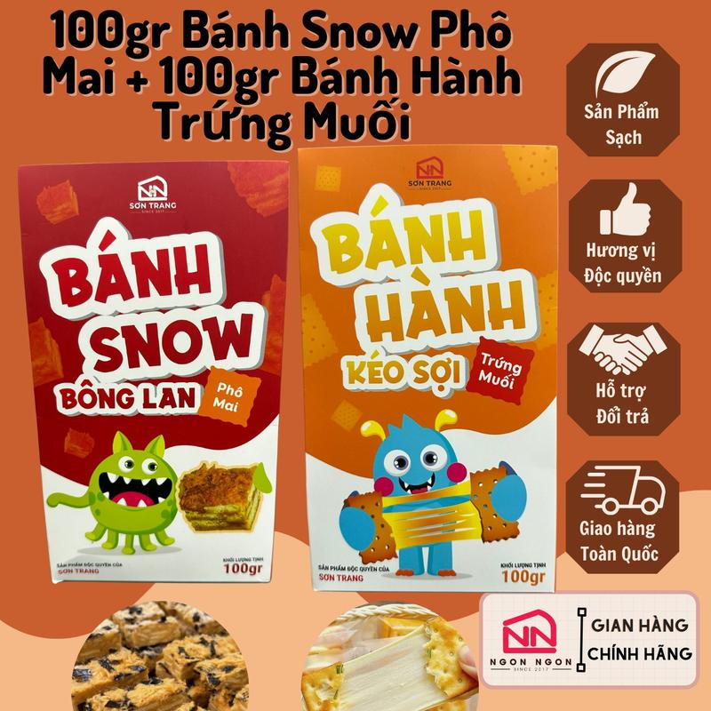 (A33) [COMBO 200GR] 100g Bánh Snow BL Phô Mai Chà Bông (8-9 Bánh)+100g Bánh Hành Trứng Muối Chà Bông Kéo Sợi (5-6 Bánh), Đồ Ăn Vặt SNACK Food Bánh Quy Cake Thức Ăn