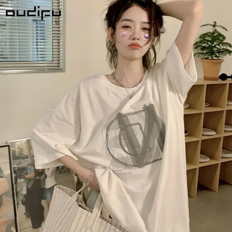 Áo Phông Ngắn Tay, Phong Cách Mỹ Thường Ngày Dành Cho Phụ Nữ, Ngoại Cỡ, Thiết Kế Đẹp, Dễ Phối Đồ số lượng ít, Áo Tay Lửng Dáng Rộng Rãi, Quần Áo Ins, Trang Phục Mùa Hè