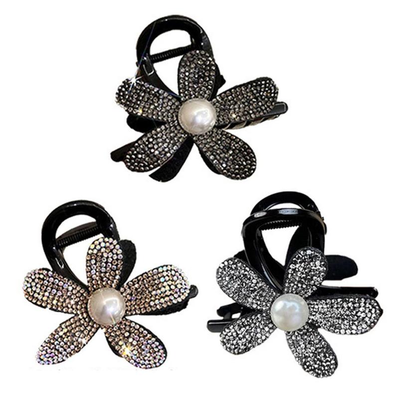 Product Introduction of Light Luxury Simple And Elegant Sparkling Flower Clip Female Bun Hair Clip Back Of Head Hair Clip Bright Flash Flower Shark Clip Versatile Exquisite Headdress 13