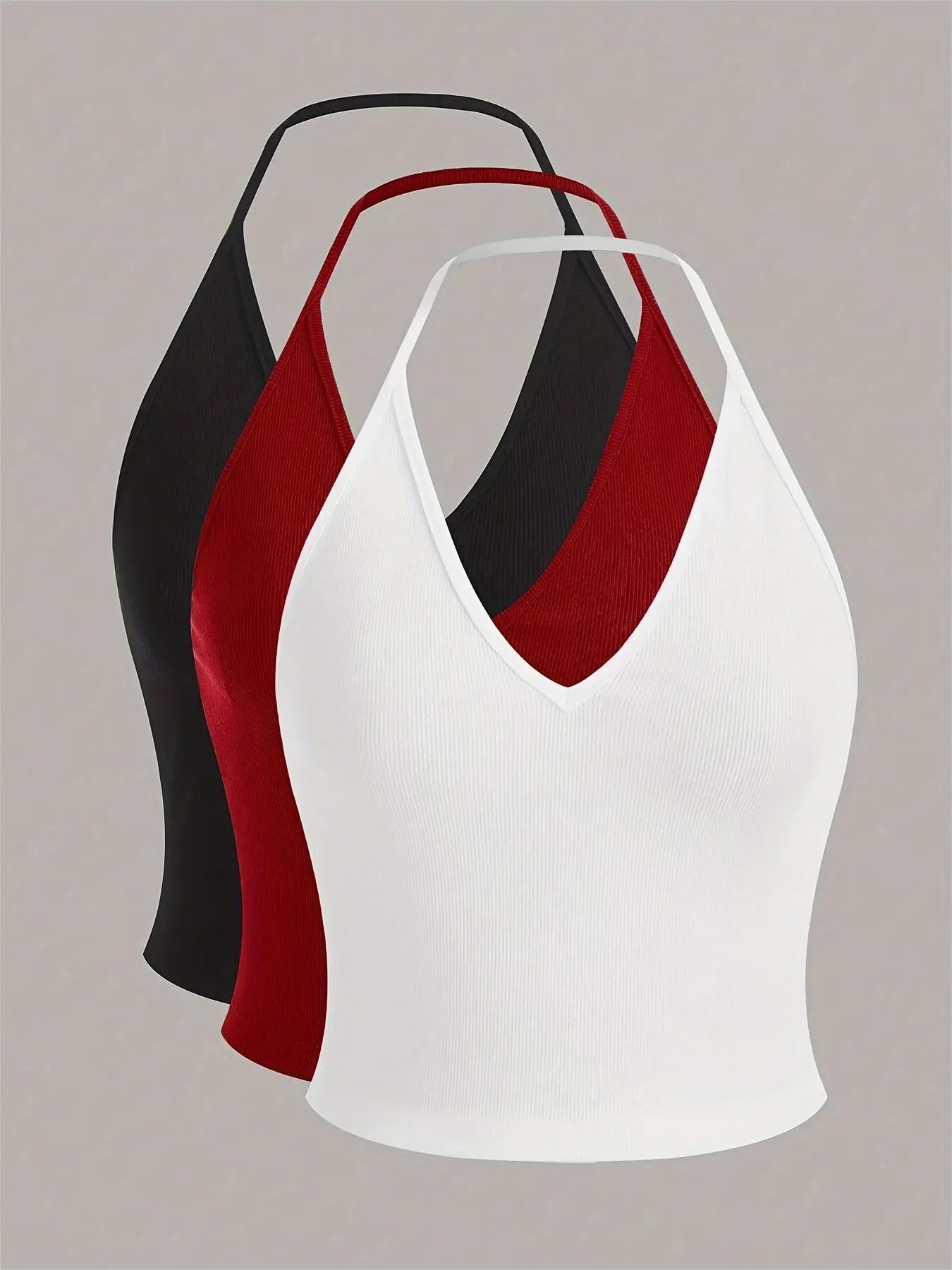 Women's Solid Backless Halter Crop Cami Top, Casual V Neck Sleeveless Top for Summer, Ladies Clothes for Daily Wear, Casual Lady Comfort Summer Clothes