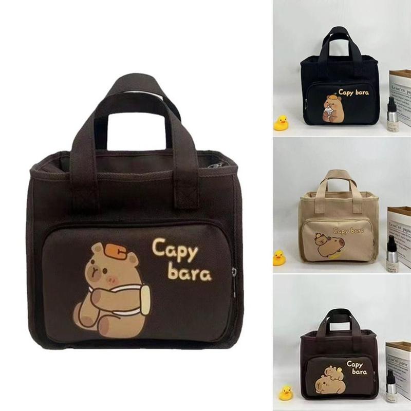 Product Introduction of New Cartoon Capybara Print Handbag Large Capacity Canvas Tote Bag Lunch Bag Office 10