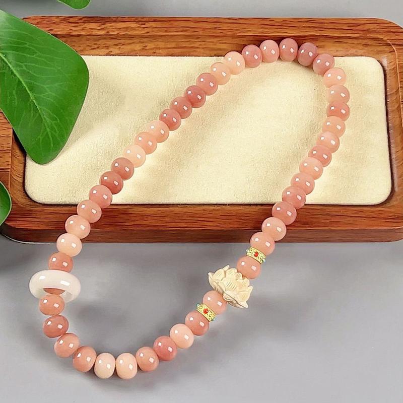 Product Introduction of Pink white jade bodhi root bracelet Female circular finger soft play bodhi Buddha beads student disk play gradient bracelet 16