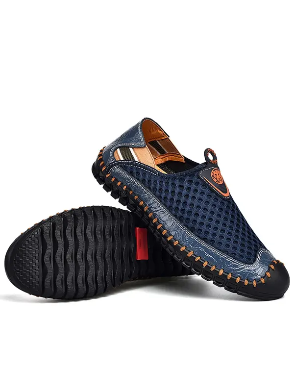 CLOHOO Men's Sporty Patchwork Low Top Slip on Mesh Pu Leather Sneakers, Casual Comfortable Breathable Rubber Sole Shoes, Fashionable Sneakers for Daily Wear Vacation 4