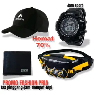 paket hemat 4 in1 Tas selempang waisbag + dompet + jam DIGITAL + topi EIGER
