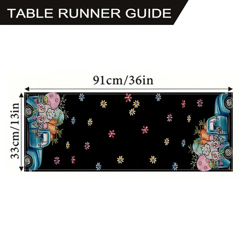 Easter Truck Pattern Table Runner, 1 Count Colorful Lovely Tablecloth, Table Decoration Supplies for Home Kitchen Dining Room Holiday Party 2