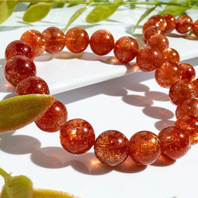 Vòng Tay Đá Bán Quý Mặt Trời (Sunstone), Màu Hồng Cam, Nhiều Size Hạt