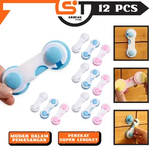 1LUSIN ISI 12 PCS Kunci Pengaman Laci Safe Lock Keamanan Bayi Anak-Anak Pengunci Pintu Lemari Kulkas L364