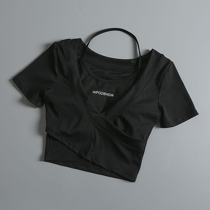 Áo Crop-Top, Dành Cho Nữ, Ngắn Tay, Ôm Sát, Thiết Kế Giả Hai Lớp, Thích Hợp Tập Luyện, Chạy Bộ, Tập Luyện, Quần Áo Yoga, Có Đệm Ngực, Gợi Cảm 7