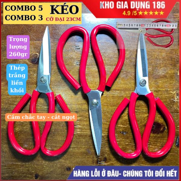 COMBO Kéo Cắt Gà THÉP trắng CHỐNG GHỈ Cán Bọc Nhựa Đỏ Cỡ Lớn Siêu Sắc  - kéo cắt đa năng nhà bếp chống trượt tay cầm bọc nhựa êm tay