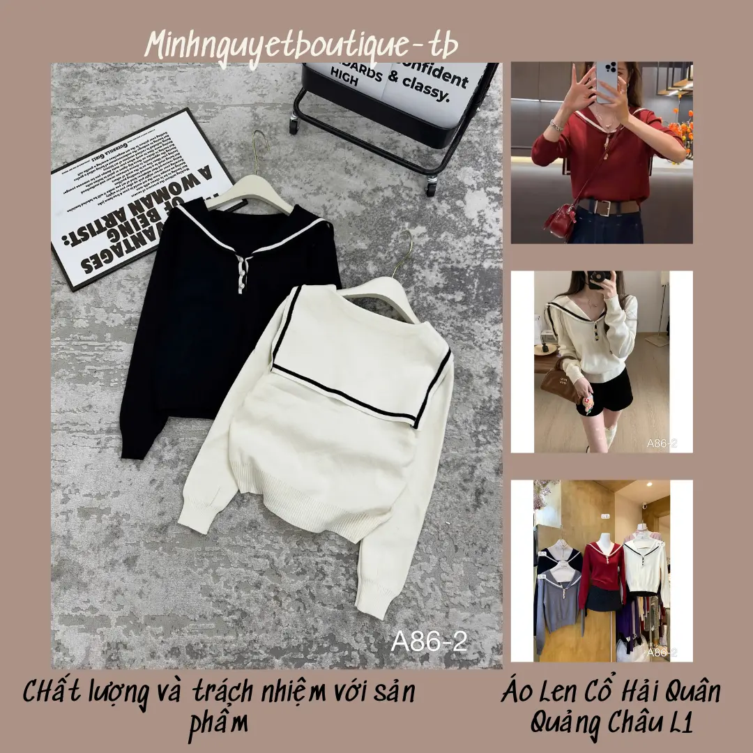 Áo Len Dài Tay Cổ Hải Quân Thu Đông Phong Cách Thời Trang hàng QC Nữ Women áo  khoác áo  len mong  to ghi Top Voi áolen quang áo  len áo  len