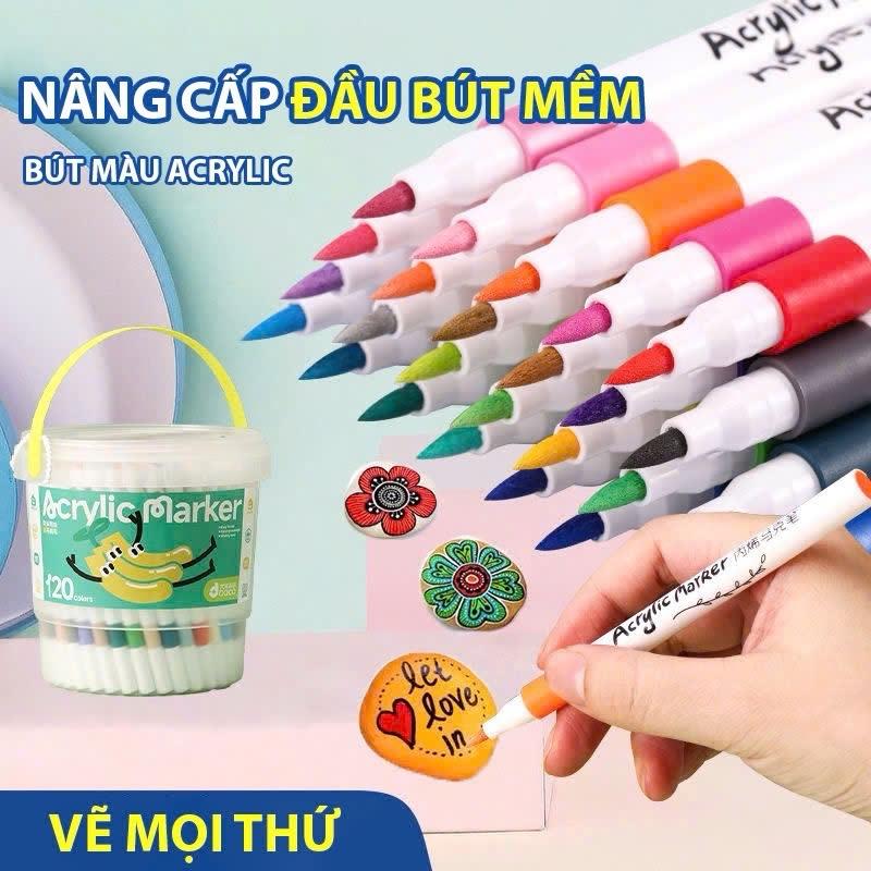 "Mẫu mới " Bộ Bút màu 100 120 Bút Acrylic Marker Chống Nước Vẽ Trên Mọi Chất Liệu