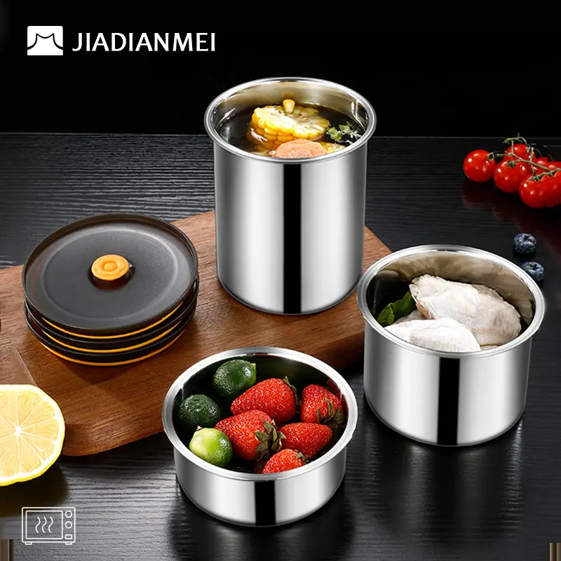 304 stainless steel circular fresh-keeping box storage tank sealed leak proof and moisture-proof refrigerator for storing frozen food, microwave oven for light avoidance and preservation, one key opening and closing micro vacuum low-pressure low oxygen