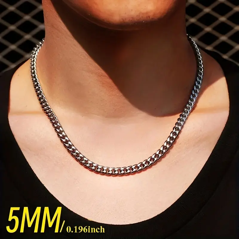 Titanium Steel Cuban Chain Necklace - 1pc Stainless Steel Trendy Fashion Accessories - Father's Day Gift 4