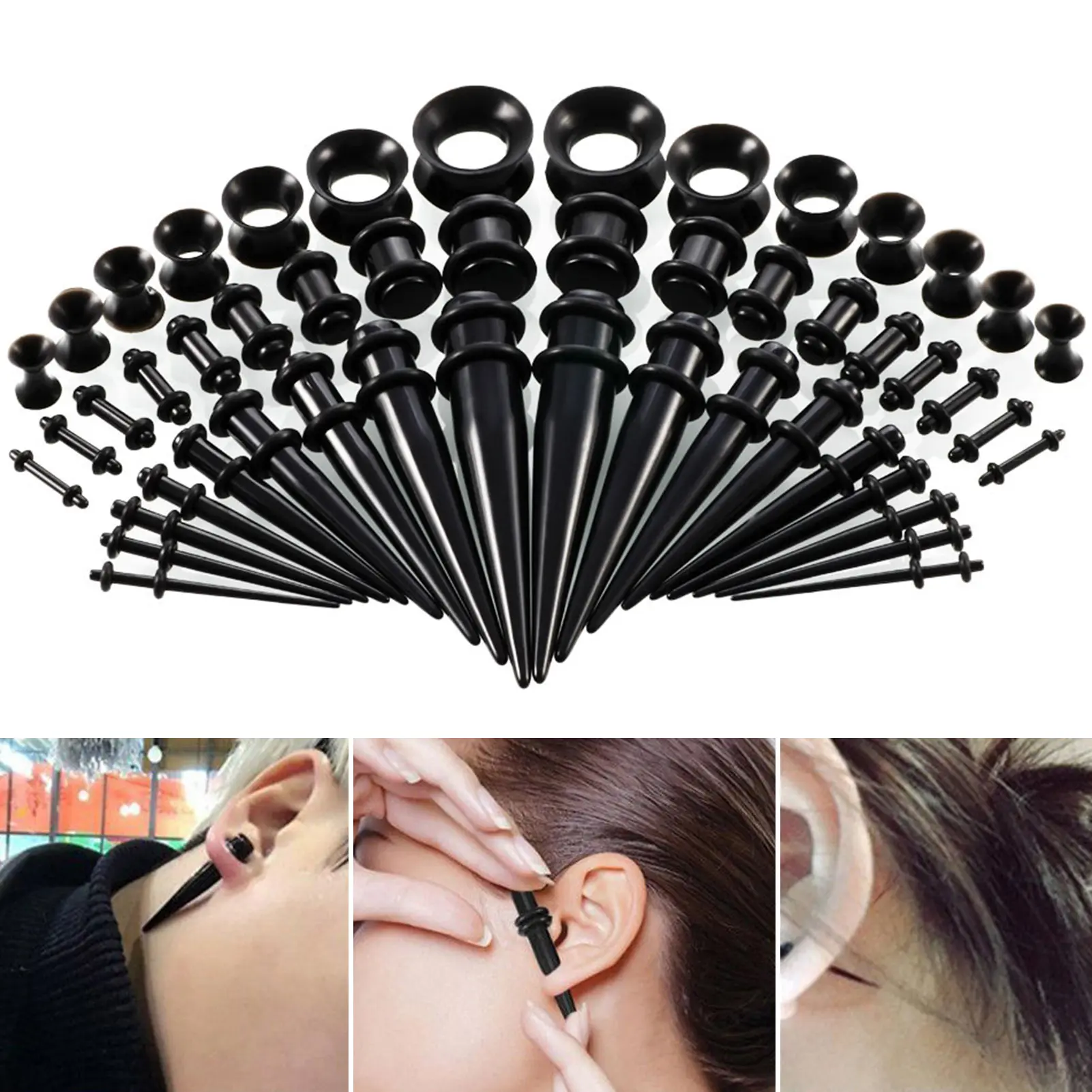 Dụng Cụ Mở Tai, Nhẫn Chữ O Đôi, Nong Ống Ba Mảnh, Bộ Trang Sức Xỏ Lỗ Cơ Thể Không Gây Dị Ứng, Hoàn Thiện Bề Mặt Nhẵn, Hình Côn Và Phích Cắm Acrylic, Ống Silicon, 50 Chiếc, Hoàn Hảo Làm Quà Tặng