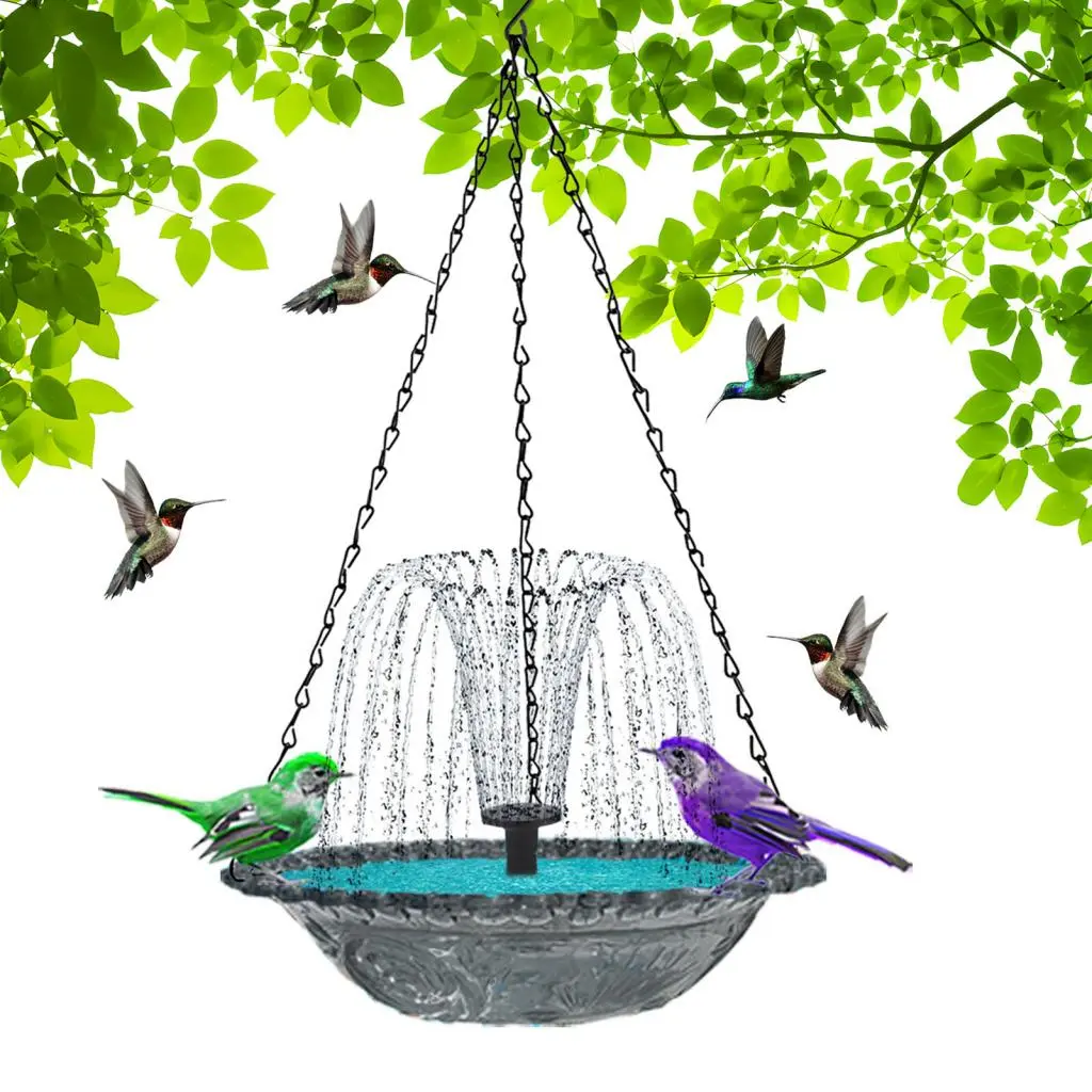 KYE - Outdoor Birds Bath with Solar Fountain Birdbath Fountain with Hanging Chain Solar-powered Hummingbird Feeder  Fountain Outdoor Garden Birdbath Bowl for Birds for Yard