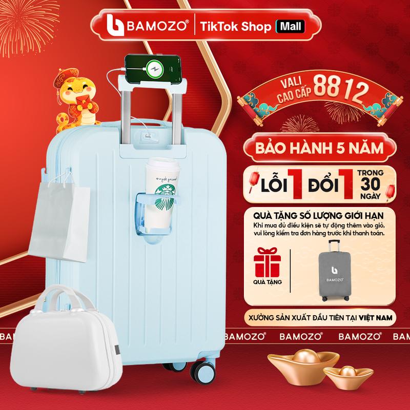 P1 - Cốp 0Đ Vali Bamozo 8812 Bản Cao Cấp Size 20 24 Nhựa ABS PC Bền Đẹp Bánh Xe Chống Ồn - Tặng Bọc Bảo Vệ Vali