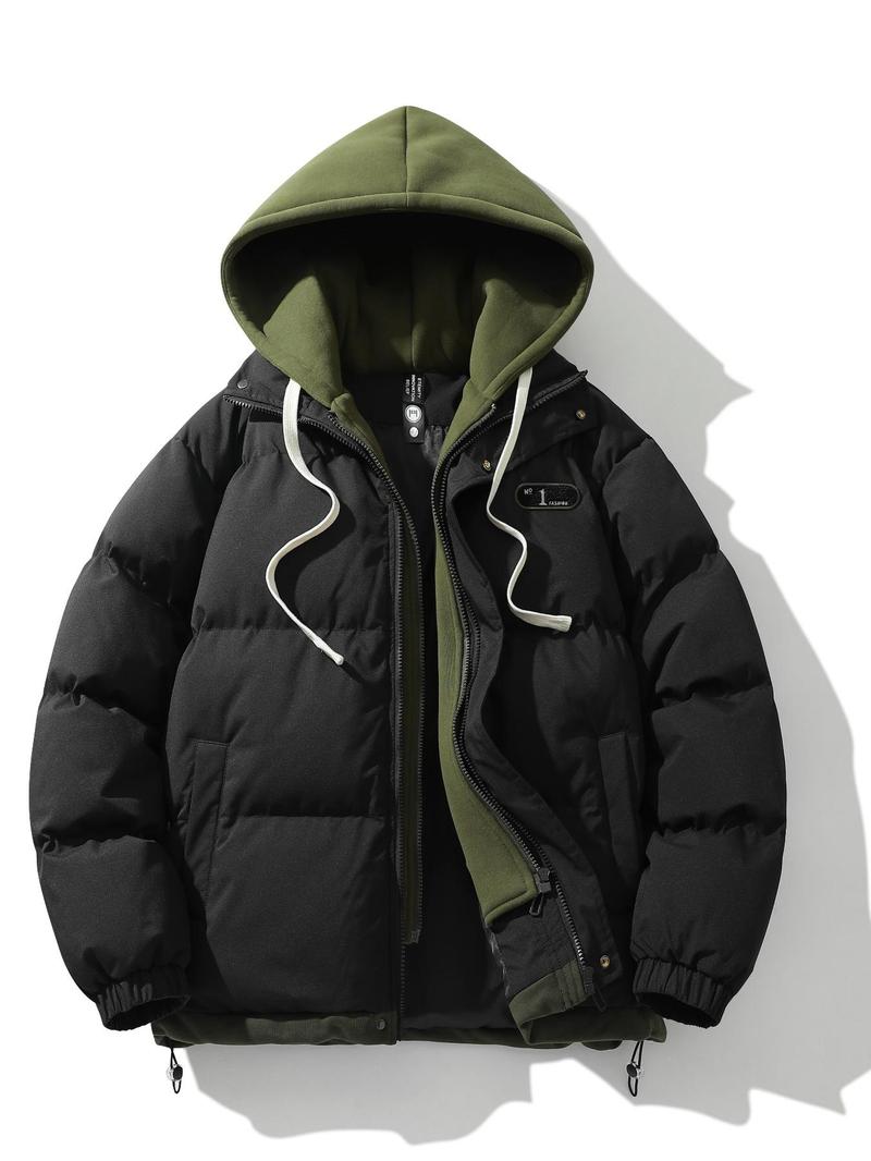 Product Introduction of Men's Casual Plain 2 in 1 Zip-up Makapal Hooded Puffer Coat, Menswear Tops, Long Sleeve Drawstring Hem Quilted Zipper Coat, Winter Warm Thick Outwear Jackets for Men, Men's Clothing for Daily Wear 2